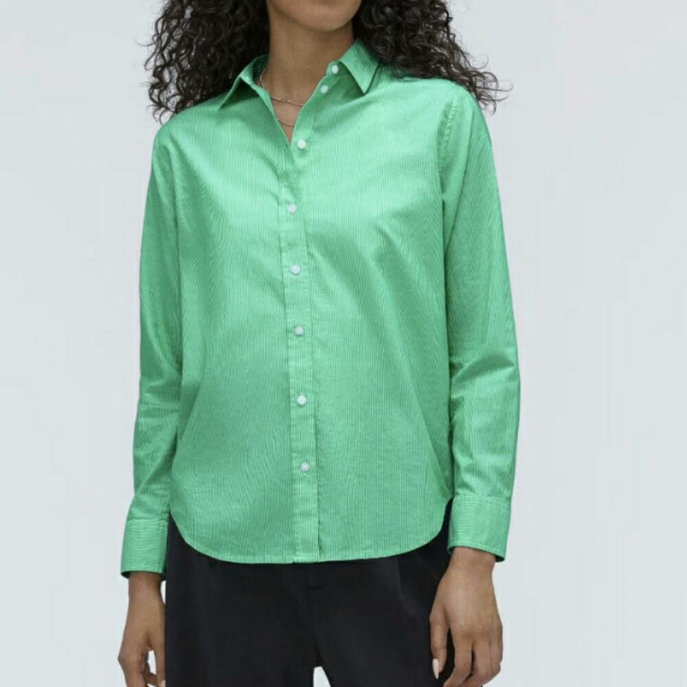 Everlane The Silky Cotton Relaxed Shirt Bright Jade White Striped Size 6 New